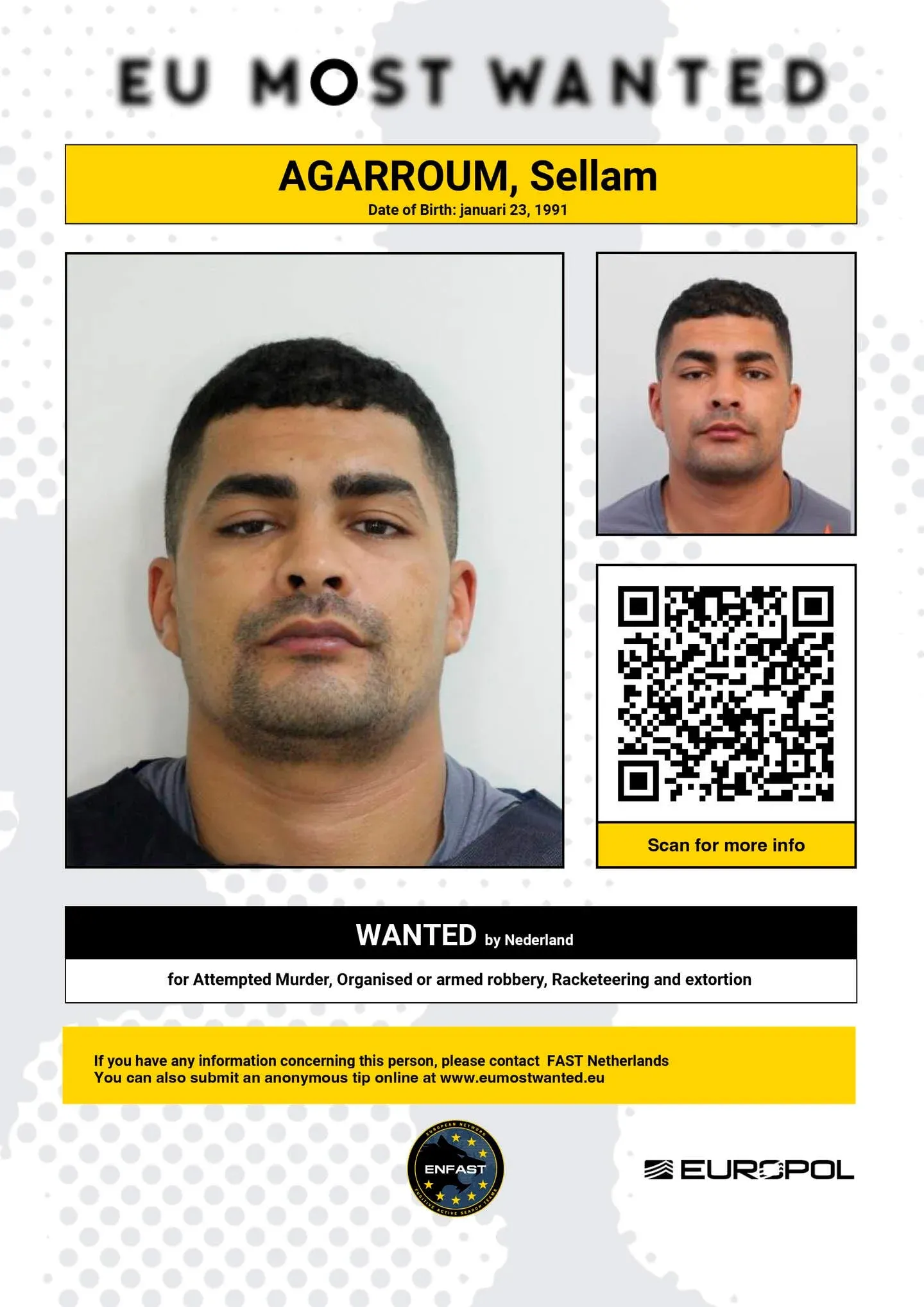 Europol Adds Dutch-Moroccan Fugitive Sellam Agarroum to Europe's Most Wanted List